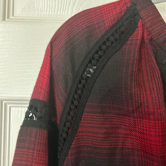 Knox Rose BOHO style red/black plaid blouse size small - Picture 7 of 10